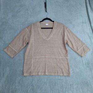 Poetry Top sz 6 Hemp Organic Cotton Panel Top 3/4 Sleeve‎ Tan Sustainable